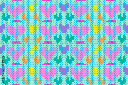 Colorful knittin pattern,seamless heart from geometric shape,