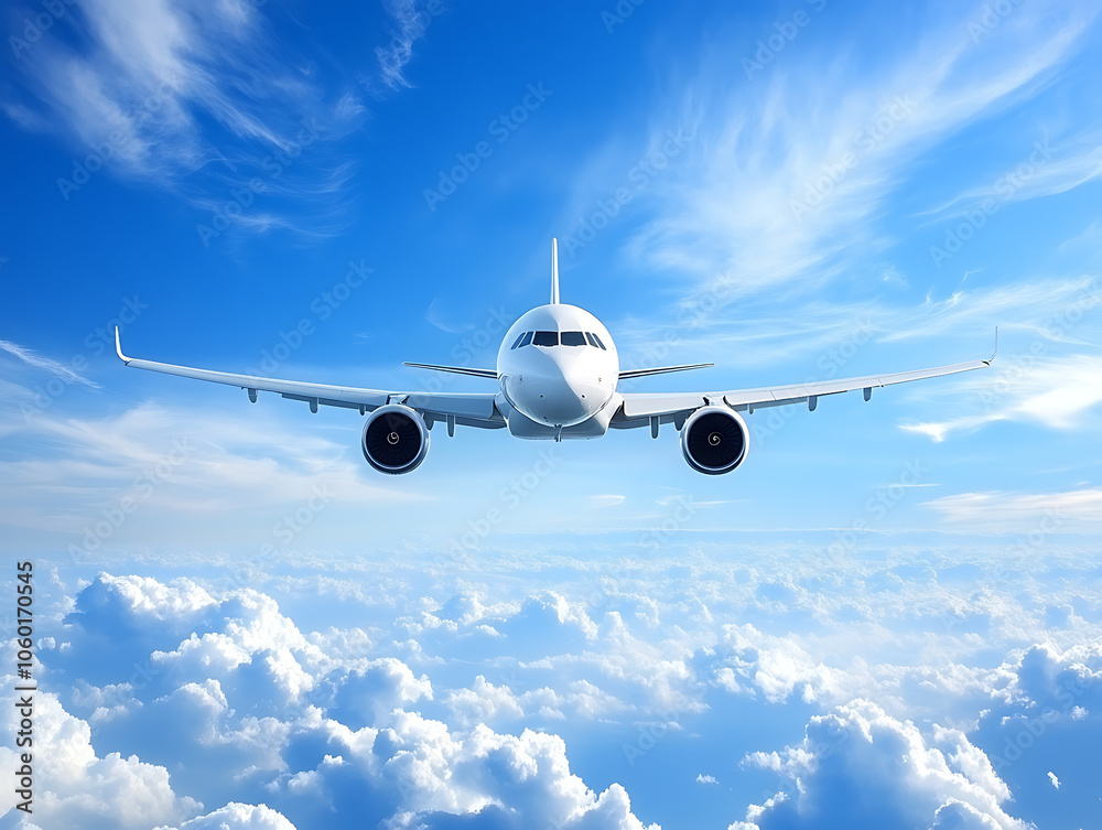 Fototapeta premium Airplane flying over the blue sky