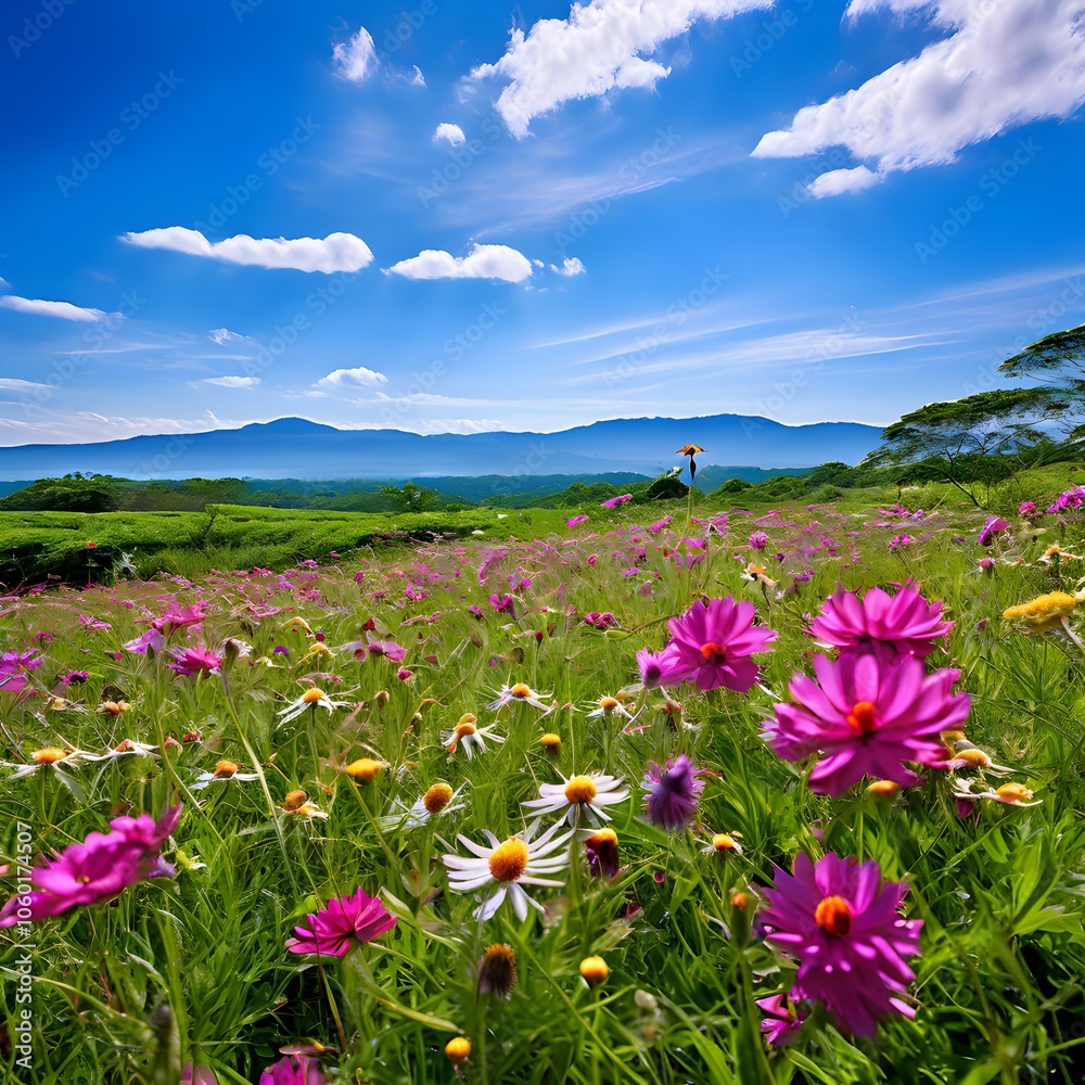 Wildflowers in Bali’s Highland Meadows, Bali wildflowers, highland meadow, colorful blooms, tropical landscape, peaceful scenery, Bali beauty, mountain view Wildflowers in Bali’s Highland Meadows, Bali wildflowers, highland meadow, colorful blooms, tropical landscape, peaceful scenery, Bali beauty, mountain view