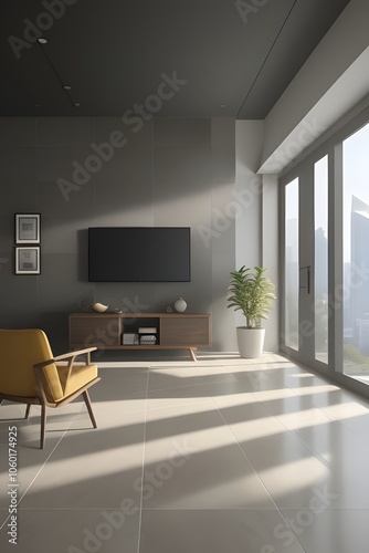 ia generated. modern living room with fireplace