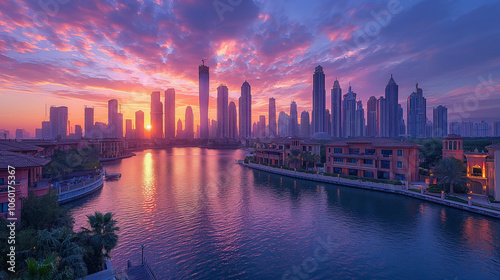 city skyline at sunset