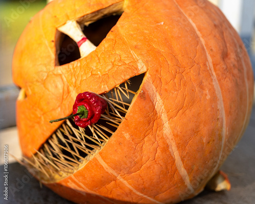 beautiful Halloween pumpkin, carved pumpkin for Halloween celebration