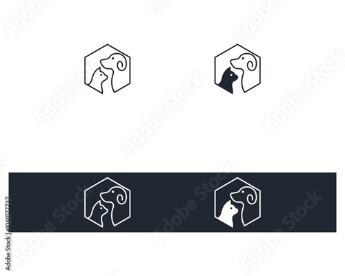 Dog and cat logo design template vector, line of pet logo design suitable for pet shop, store, caffe, business, hotel, veterinary clinic, Domestic animal vector illustration logotype, sign, symbol.