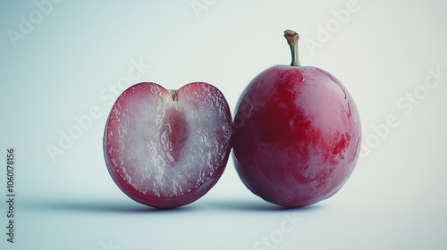 Fresh Red Grape Halves on Clean White Background for Culinary Concepts and Healthy Eating Scenes photo