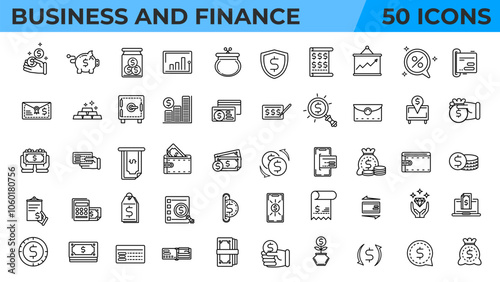 Set of Finance Line Icon set 50 Icons Vector Minimalism Style Design Black Icons Set Linear pictogram pack