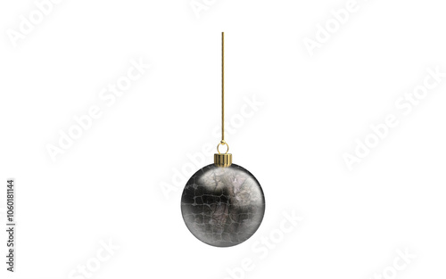 christmas ball black marble bark texture hanging christmastree gold from top upright 3D rendering isolated
