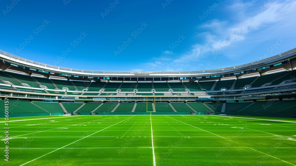 Fototapeta premium stadium, interior, green, stands, white, roof, LED, screens, lawn, sunny, day, sports, arena, event, seating, architecture, facility, athletic, field, game, match, venue, audience, seating, structure