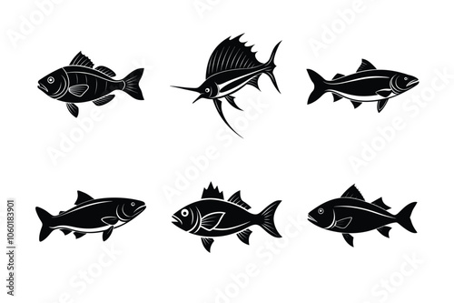 Ocean fish vector silhouette icon bundle