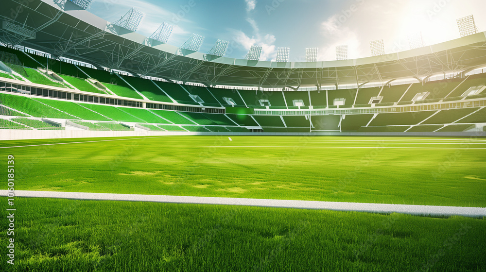 Obraz premium stadium, interior, green, stands, white, roof, LED, screens, lawn, sunny, day, sports, arena, event, seating, architecture, facility, athletic, field, game, match, venue, audience, seating, structure