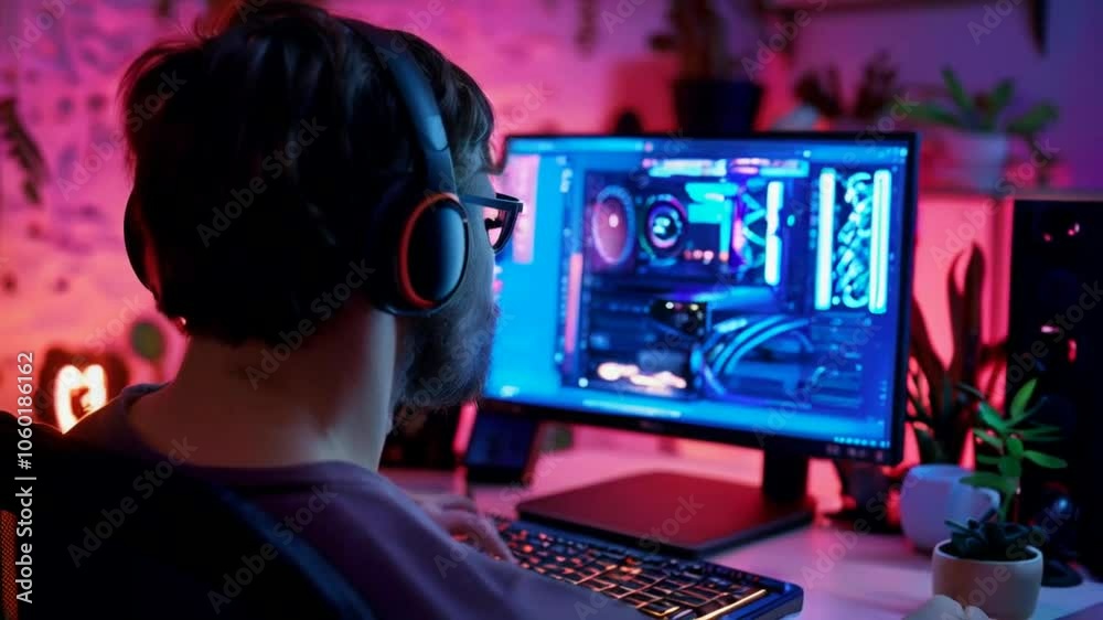 young gamer playing online game with video games young gamer playing online game with video games