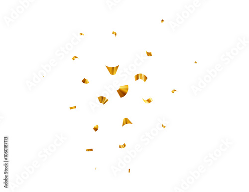 Falling gold confetti. Bright golden festive tinsel. Holiday design elements. Vector illustration