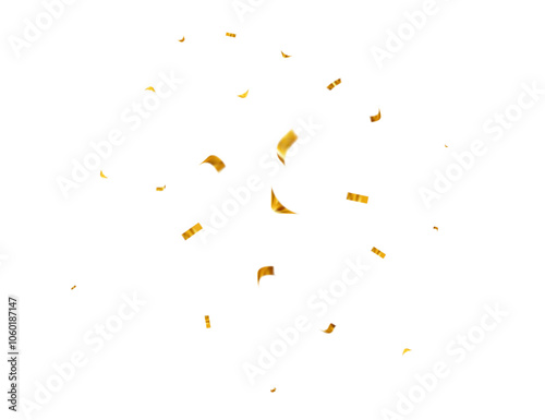 Falling shiny gold confetti. Bright golden festive tinsel for holiday banner, poster, flyer, invitation. Vector illustration