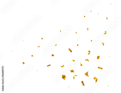 Golden shiny confetti flying. Bright golden festive tinsel for celebration Christmas, New Year, birthday party, Wedding ceremony, holiday event. Vector illustration