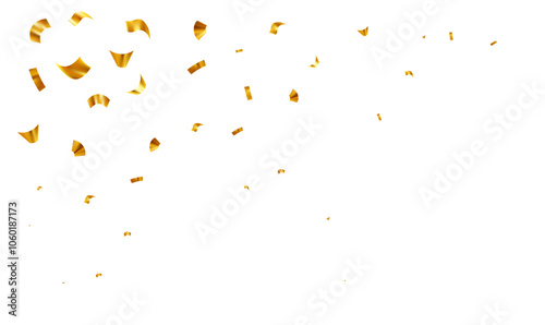 Falling gold confetti. Bright golden festive tinsel. Holiday design elements. Vector illustration