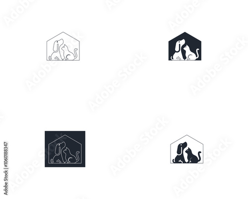 Dog and cat logo design template vector, line of pet logo design suitable for pet shop, store, caffe, business, hotel, veterinary clinic, Domestic animals vector illustration logotype, sign or symbol