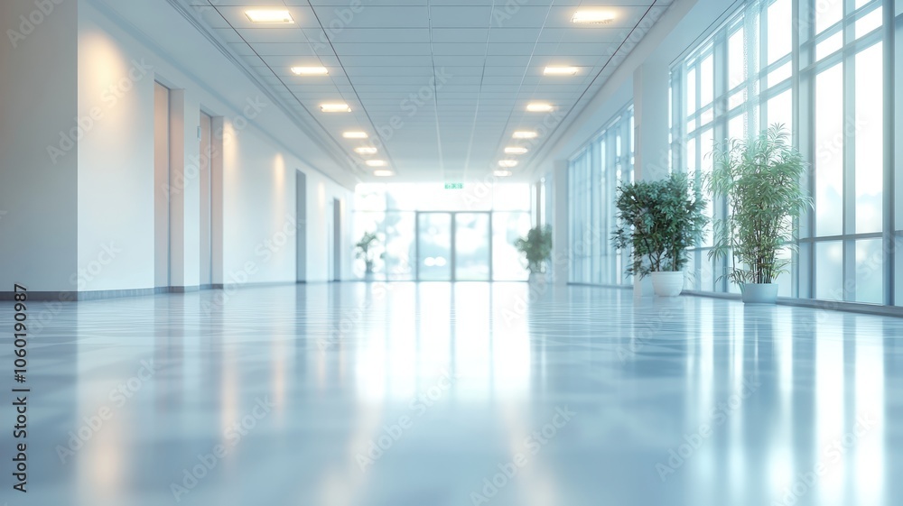 Obraz premium Blur background of corridor in hospital or clinic image. Interior blurred background. Office Blur background. High Quality Image