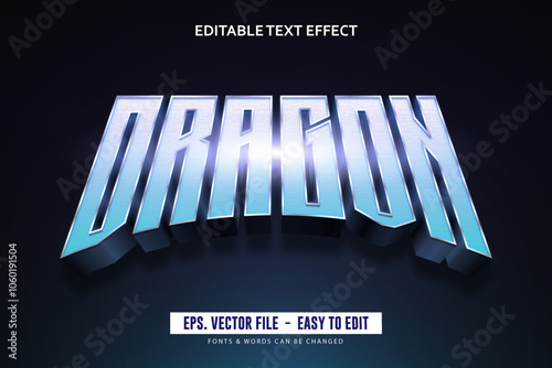 Editable text effect 3d dragon silver