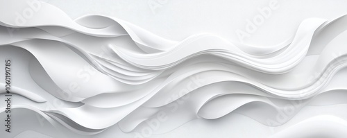 A close-up of undulating white paper textures creating a soft, minimalist pattern with subtle depth and dimension.