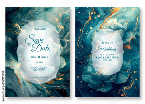 Abstract wedding invitation template, blue blooming art, business brochure template, flyer design, universal background, versatile vector background, creative brochure template, party invitation art