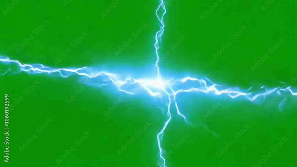 Abstract movement effect of lightning flash on green screen background, generative ai