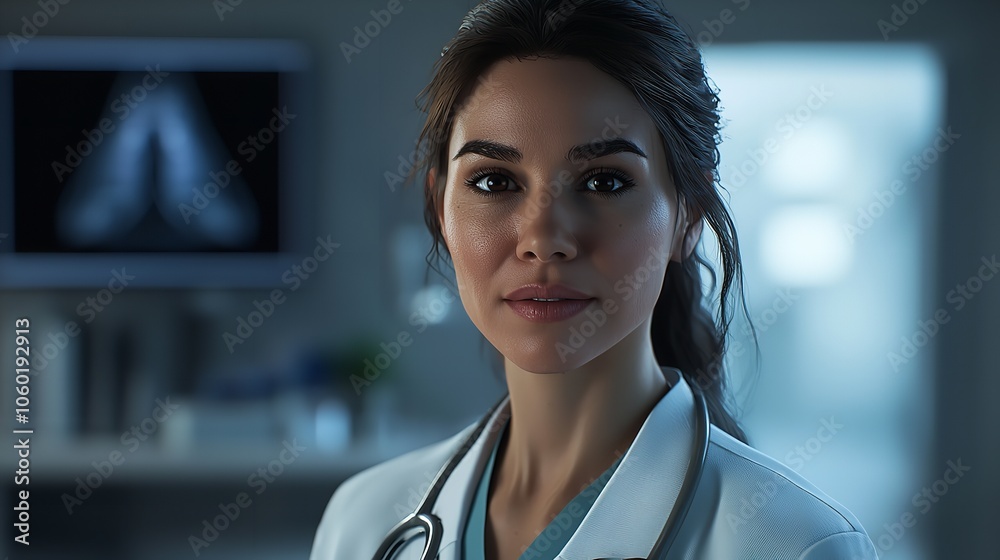 Fototapeta premium Realistic high-definition portrait of a Hispanic doctor
