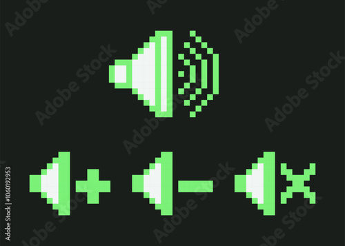 Green Pixel Art Sound Volume Control Icons Y2k Set