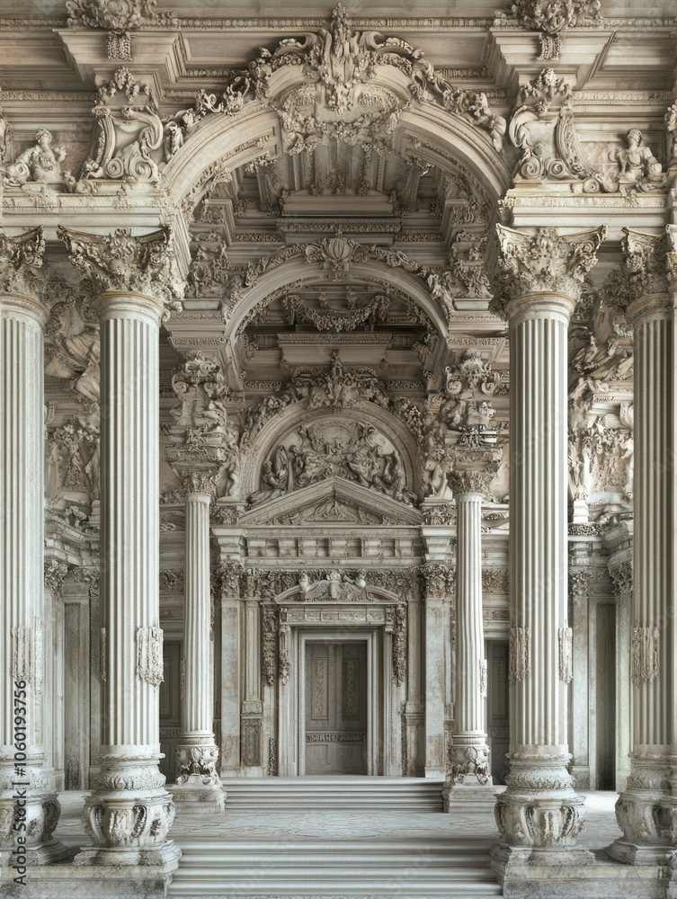 Obraz premium Ornate architectural interior featuring intricate details and classical columns.