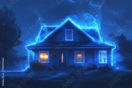 Glowing House at Night: A Mystical Suburban Home