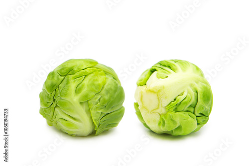 Fresh organic brussels sprouts isolated on white background. Whole vegetables.	