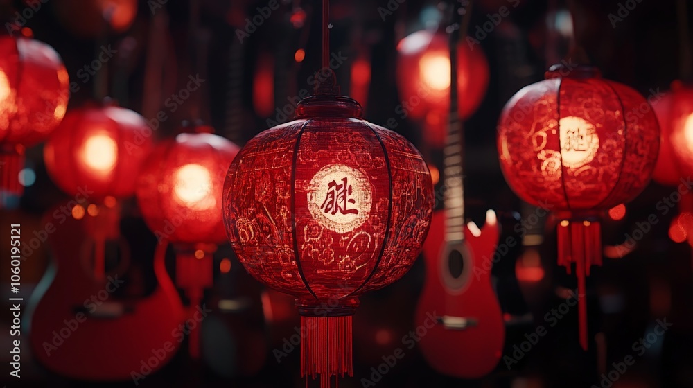 Traditional Red Chinese Lanterns for Lunar New Year Celebrations at Night Traditional Red Chinese Lanterns for Lunar New Year Celebrations at Night