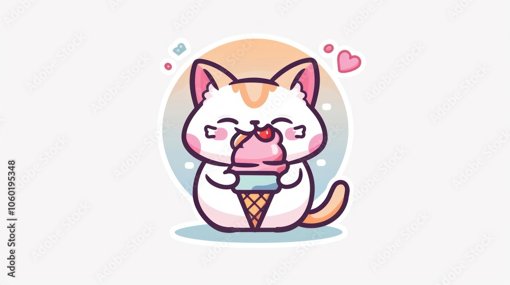Fototapeta premium Cute Cat Eating Ice Cream