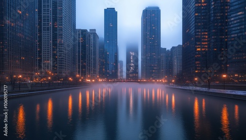 Chicago Skyline with Mist.