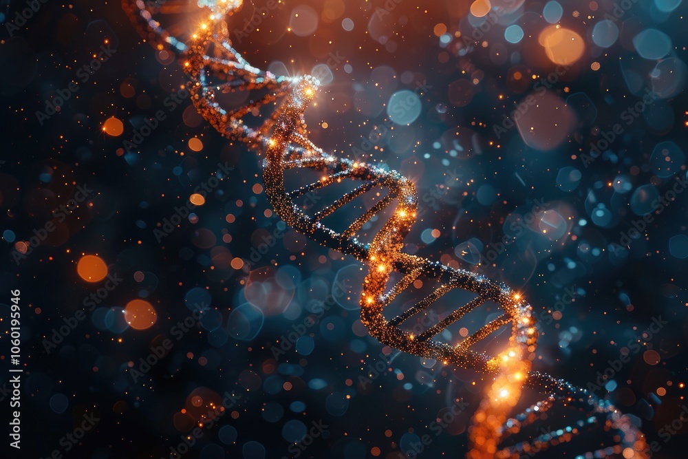 Glowing DNA Double Helix with a Bokeh Background Glowing DNA Double Helix with a Bokeh Background