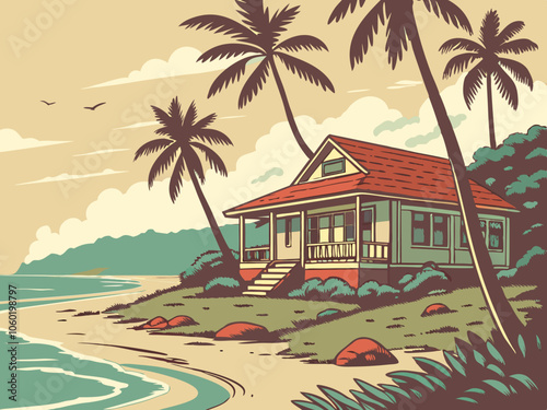 bungalow and beach scenery