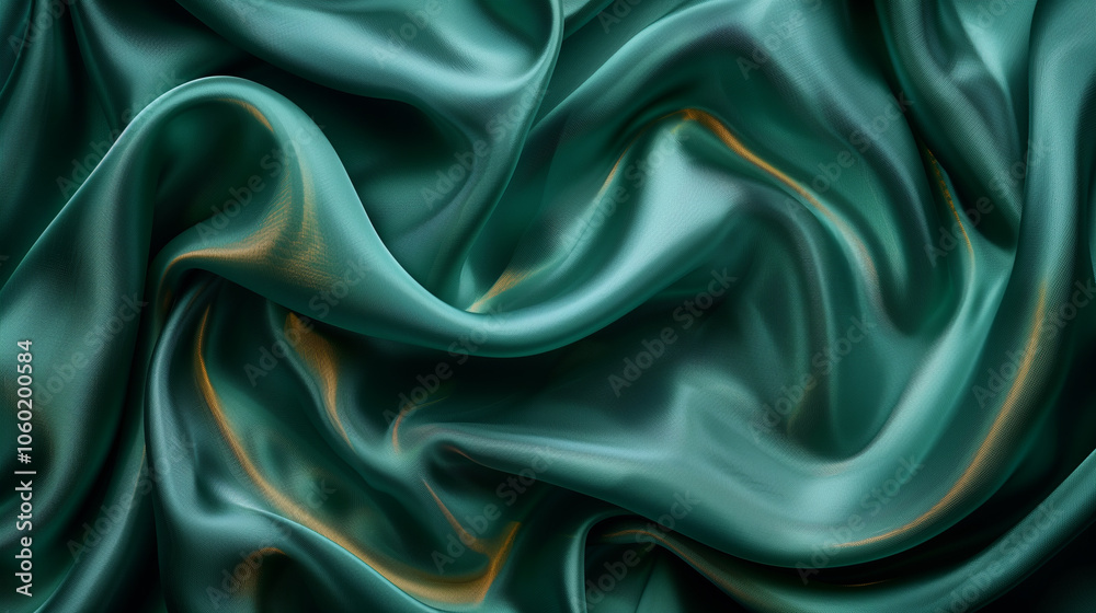 Luxurious Deep Emerald Green Silk Fabric with Subtle Folds and Highlights Luxurious Deep Emerald Green Silk Fabric with Subtle Folds and Highlights