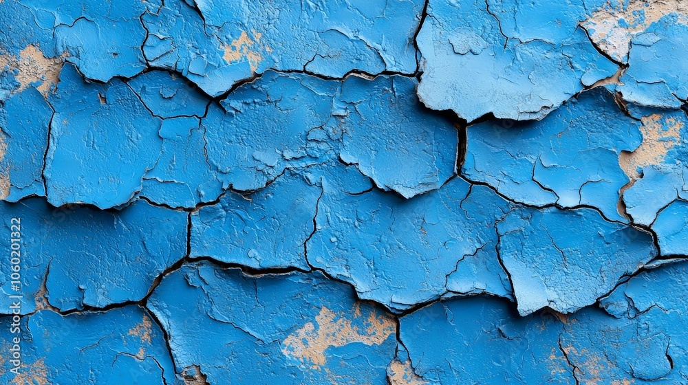A close-up of cracked blue paint on a surface, showcasing texture and color variation. A close-up of cracked blue paint on a surface, showcasing texture and color variation.
