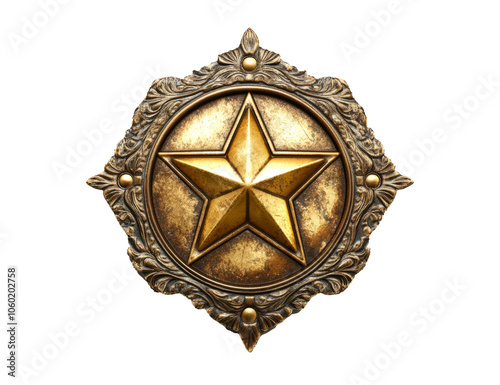 Vintage sheriff badge isolated on transparent or white background
