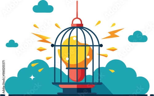 Breaking Barriers: Unleash Innovation and Business Growth with a Rocket-Boosted Lightbulb Idea Concept vector illustration.