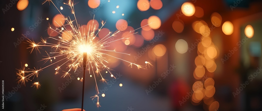 Fototapeta premium Burning sparkler with bokeh light background