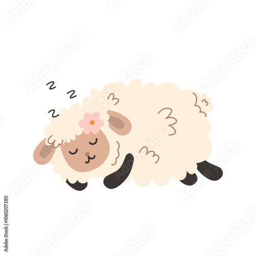 cute sleeping sheep. sheep on white background. farm animals