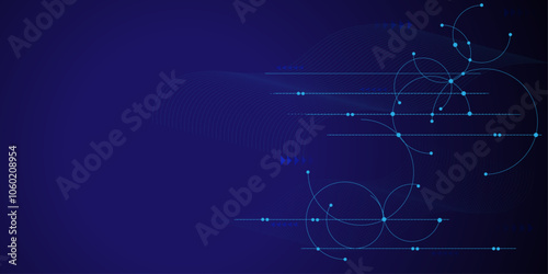 Vector illustration fantastic digital technology. Technology lines circuit and dots on blue background, circuit board network connection.