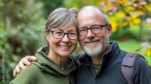  Creative Abstract Design Featuring a Happy Retired Couple Embracing Each Other with Smiles, Capturing the Essence of Love and Joy in Their Golden Years. This Image Represents a Positive and Healthy L