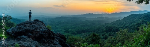 Man standing on a cliff enjoying a breathtaking sunset view