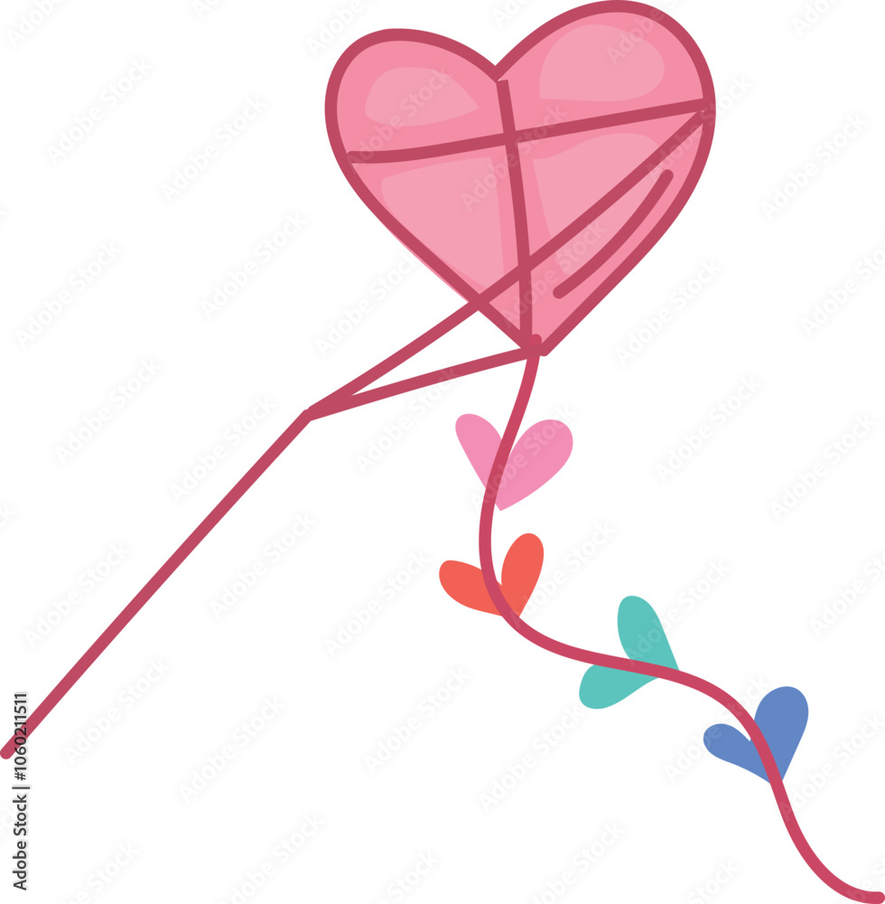 Fototapeta premium Cute valentine kite on white background. Vector illustration.