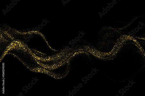 Luxurious gold flowing wavy lines of luminous flow with gold glitter. A glittery holiday decorative design.
