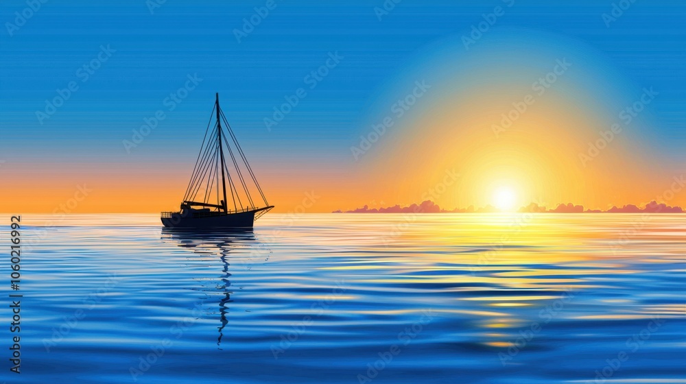 Fototapeta premium Maritime Voyage: A Sea-Bound Ship Vector Wallpaper