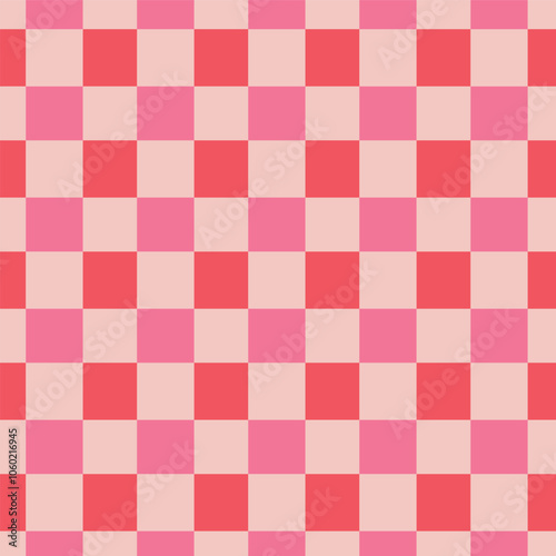 Pink and red checkered background. Vintage grid backdrop. Buffalo check ornament.