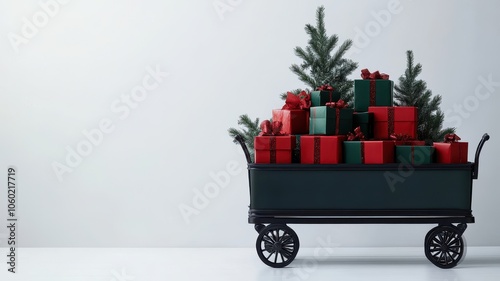 Red Paper boxes parcel in a trolley,concept shopping online,service home delivery,black friday,christmas holiday gift,Shopping cart supermarket with boxes,Sales of products,goods through onlinet. photo