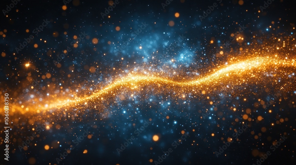 Fototapeta premium Abstract glowing blue and orange particles in a wavy pattern.