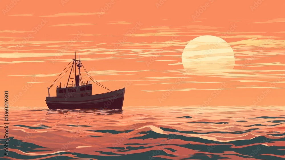 Naklejka premium Maritime Voyage: A Sea-Bound Ship Vector Wallpaper